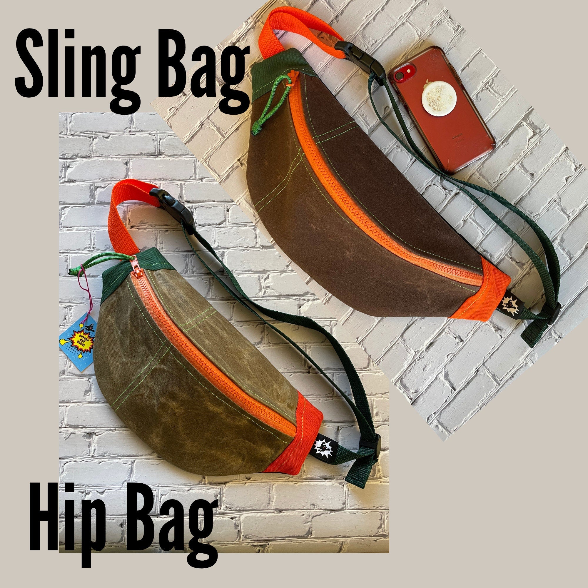 Made To Order** Men's WAXED Canvas Brown Minimalist Sling Bag, CUSTOM Urban Bike store Bag, Biker Sling Bag, Wax Canvas Hiking Bag, Otis Sling Bag