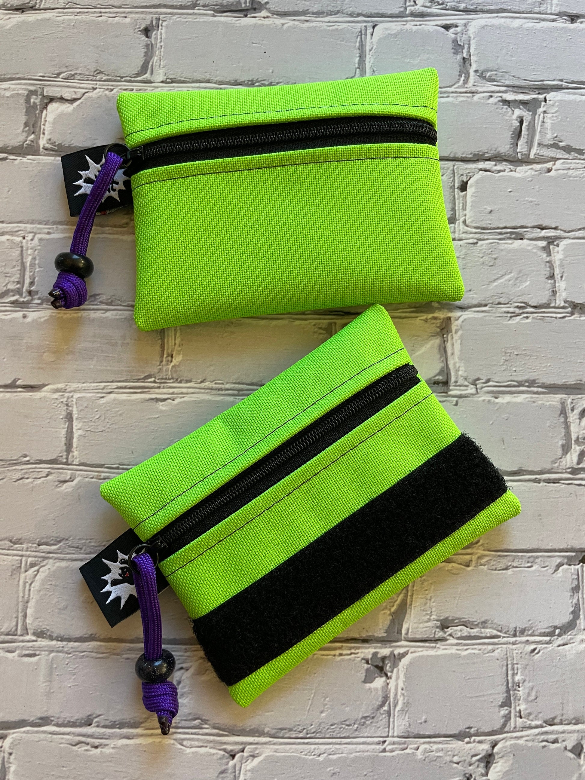 EDC Pouch | Mini Pouch | Small Zipper Wallet | Everyday Carry Bag | Hook and Loop Pouch | EDC Gear | Tactical Kit Lime Green Purple