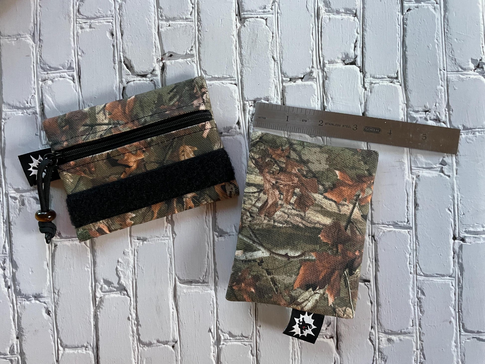 Waxed Canvas EDC Pouch | Mini Pouch | Small Zipper Wallet | Everyday Carry Bag | Hook and Loop Pouch Hunter | EDC Gear | Mossy Oak Camo