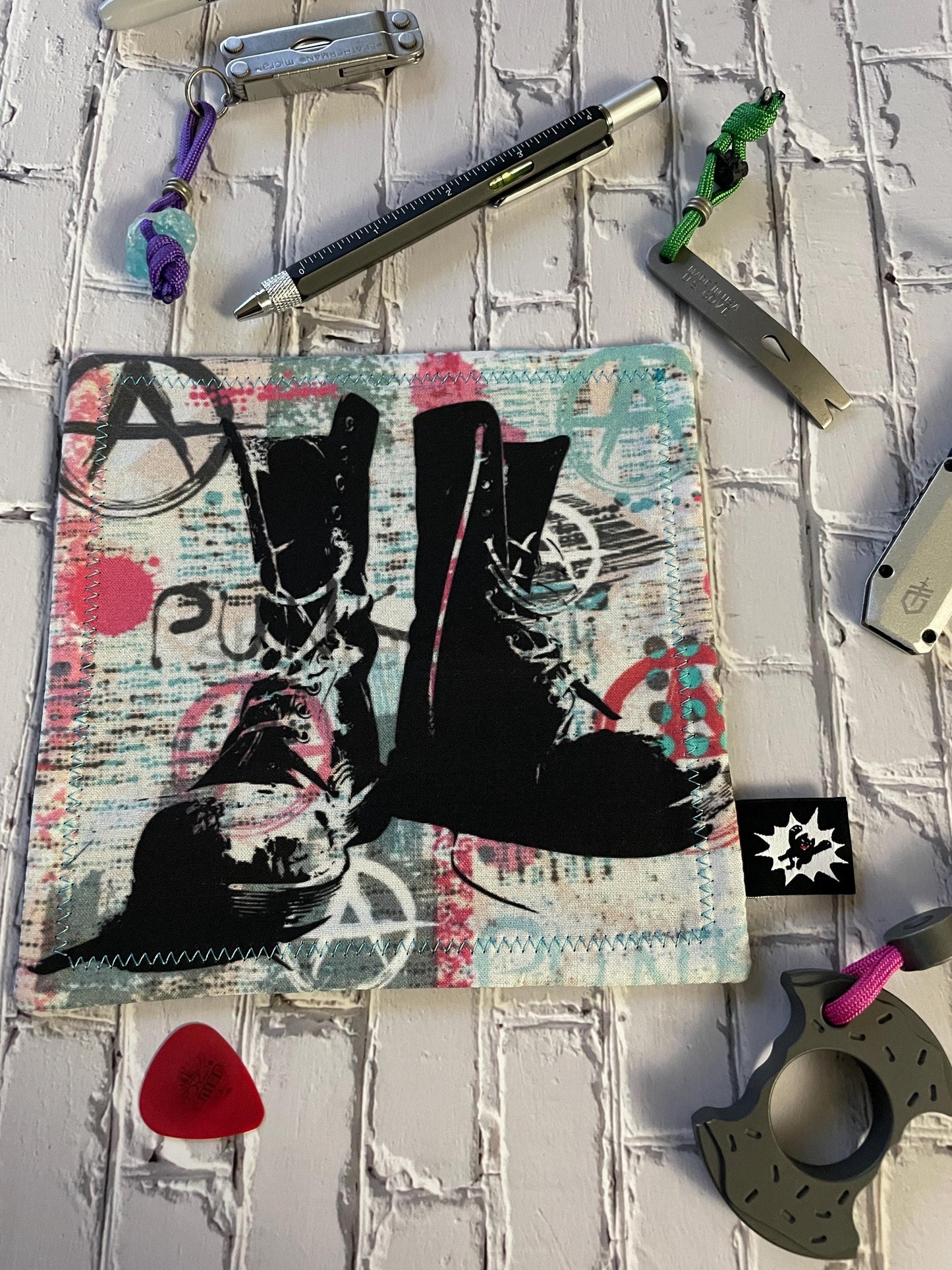 EDC Hank Limited Edition | EDC Gear Hankerchief | Hank for Bag, Pouch, Or Tray | Punk Rock Anarchy Boots | Black Red Everyday Carry