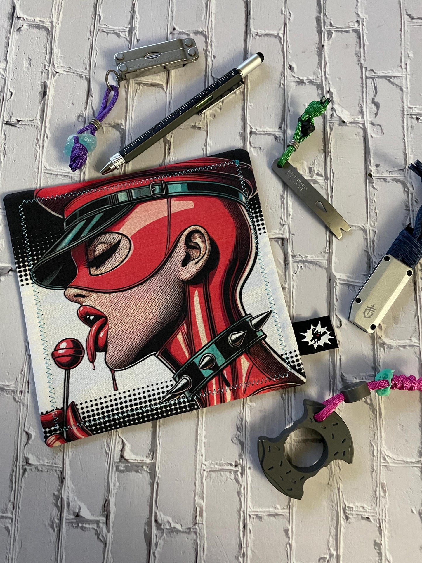 EDC Hank Limited Edition | EDC Gear Hankerchief | Hank for Bag, Pouch, Or Tray | BDSM Sexy Lady | Fetish Kink | Black Red Everyday Carry