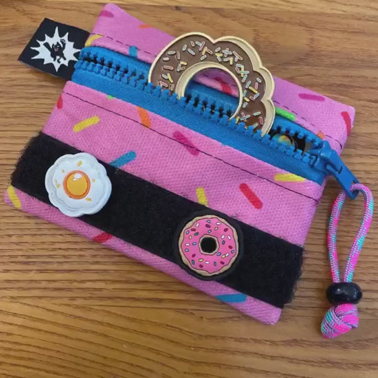 Waxed Canvas EDC Pouch | Mini Pouch | Small Zipper Wallet | Everyday Carry Bag | Hook and Loop Pouch | EDC Gear | Donut Sprinkles Pink