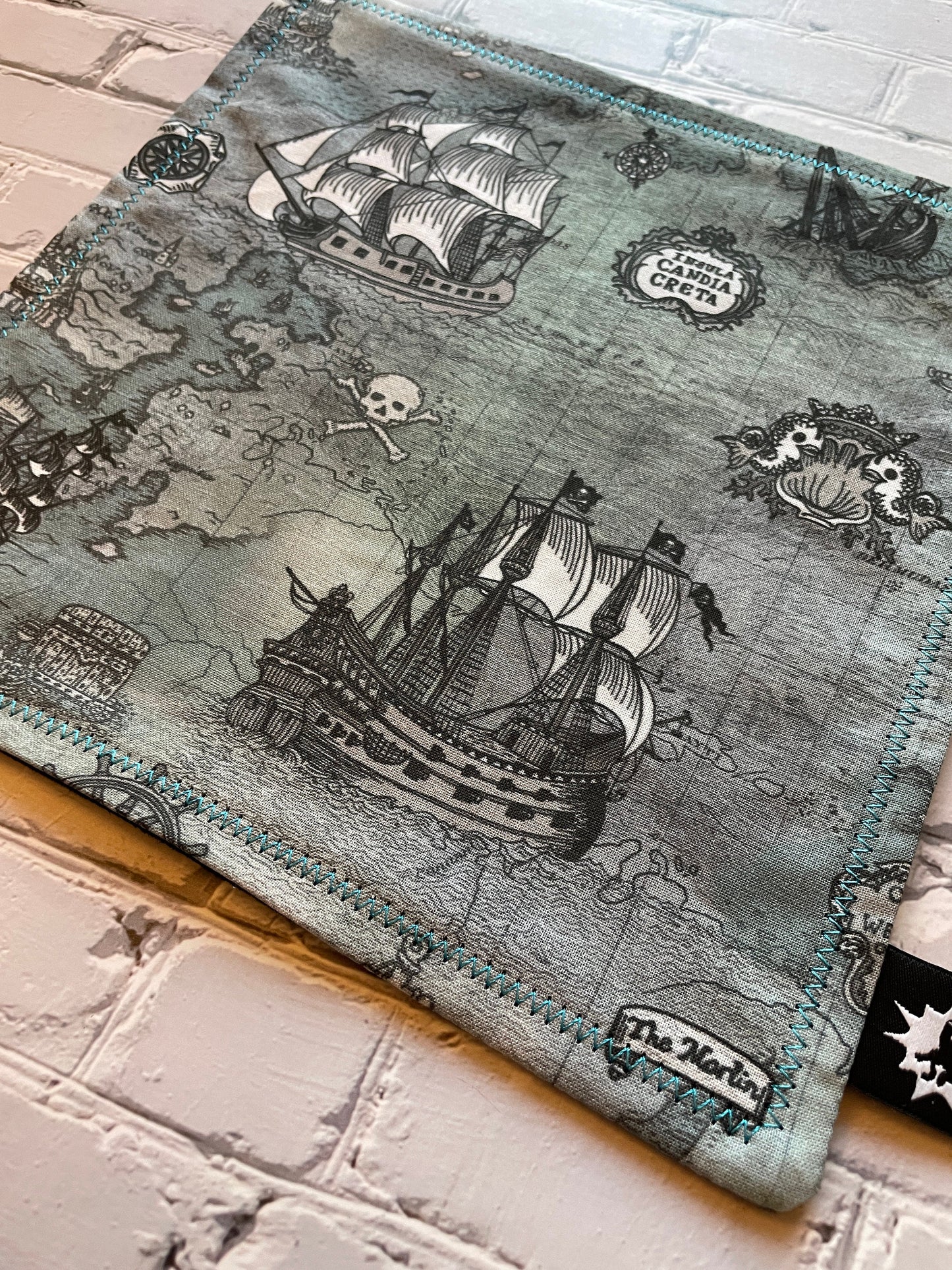 EDC Hank | Handkerchief for Every Day Carry | EDC Gear | Hank For EDC Organizer Pouch | Pirate Ship  | Paracord | Vintage Treasure Map