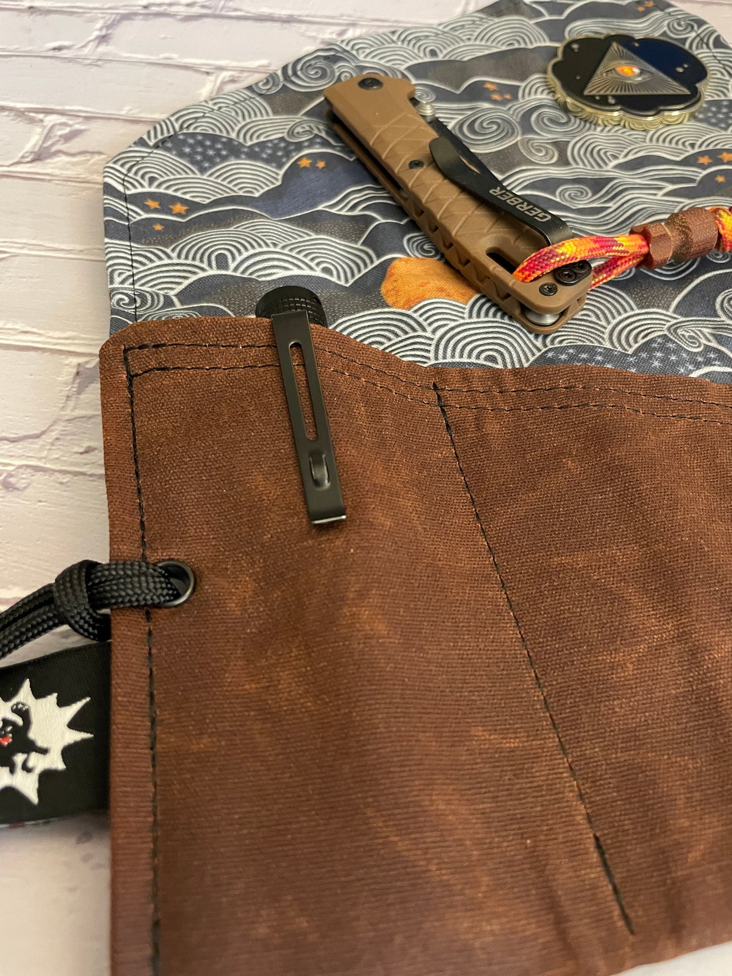 EDC Tool Roll | Waxed Canvas Tool Pouch | Every Day Carry Gear Bag |Pocket Organizer | EDC Knife Roll | Pocket Dump Display Hank | Wind Bars