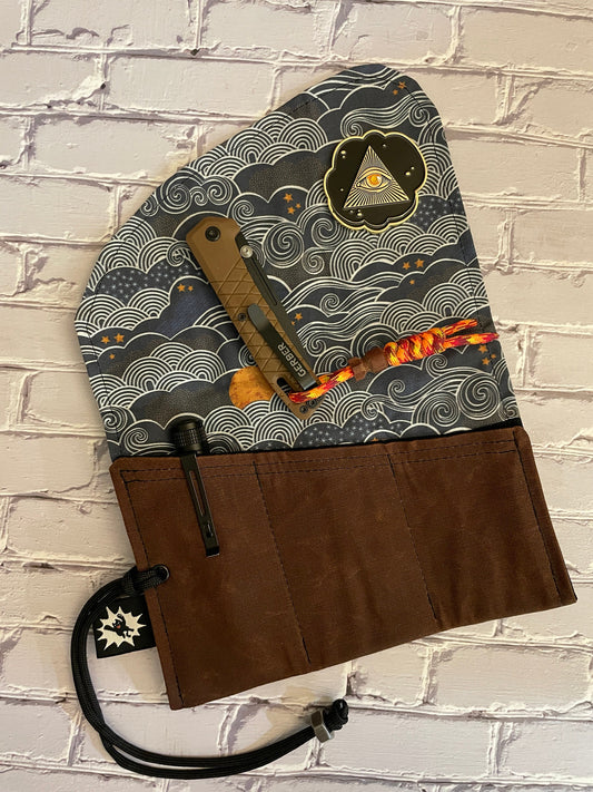 EDC Tool Roll | Waxed Canvas Tool Pouch | Every Day Carry Gear Bag |Pocket Organizer | EDC Knife Roll | Pocket Dump Display Hank | Wind Bars