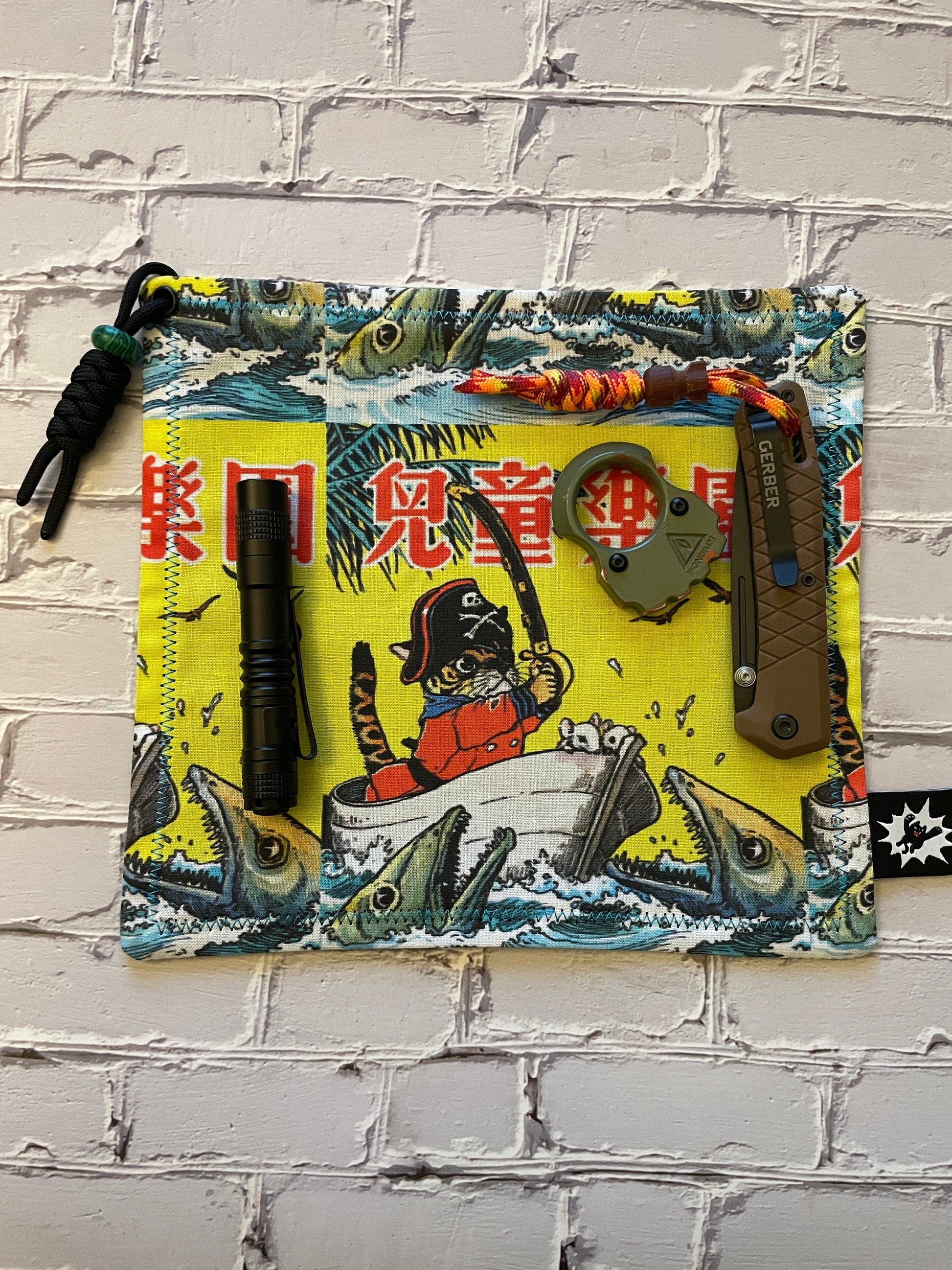 EDC Hank Limited Edition | EDC Gear Hankerchief | Nautical Ship Hank for Bag, Pouch, Or Tray | Cat  Pirate |  Everyday Carry Handkerchief