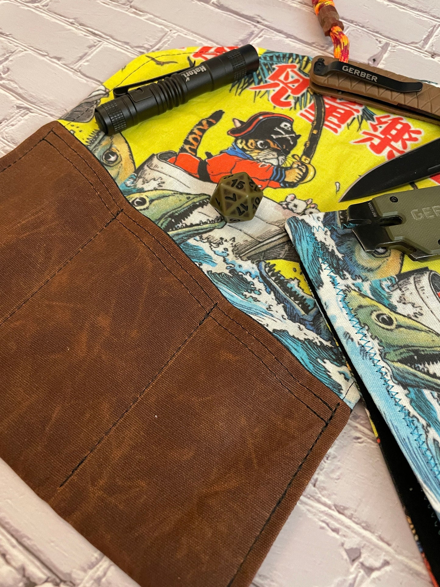 EDC Tool Roll | Waxed Canvas Tool Pouch | Every Day Carry Gear | Pocket Organizer | EDC Knife Roll | Pocket Dump Display Hank | Cat Pirate