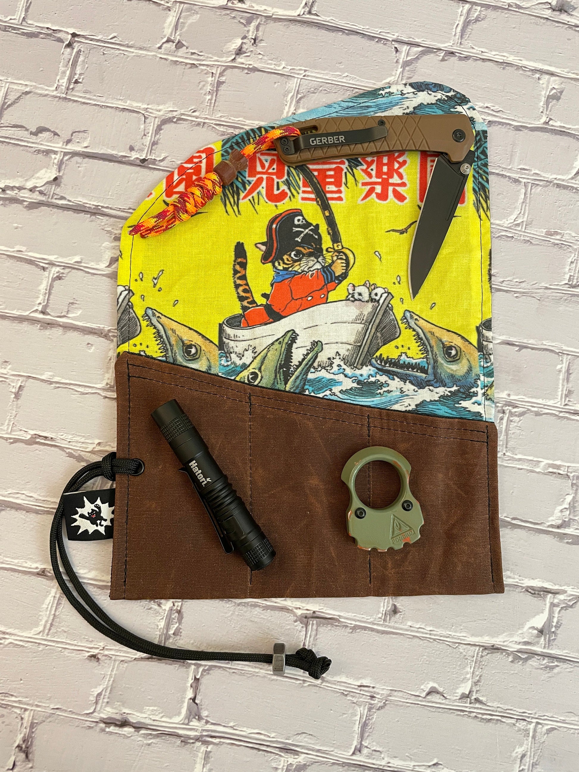 EDC Tool Roll | Waxed Canvas Tool Pouch | Every Day Carry Gear | Pocket Organizer | EDC Knife Roll | Pocket Dump Display Hank | Cat Pirate