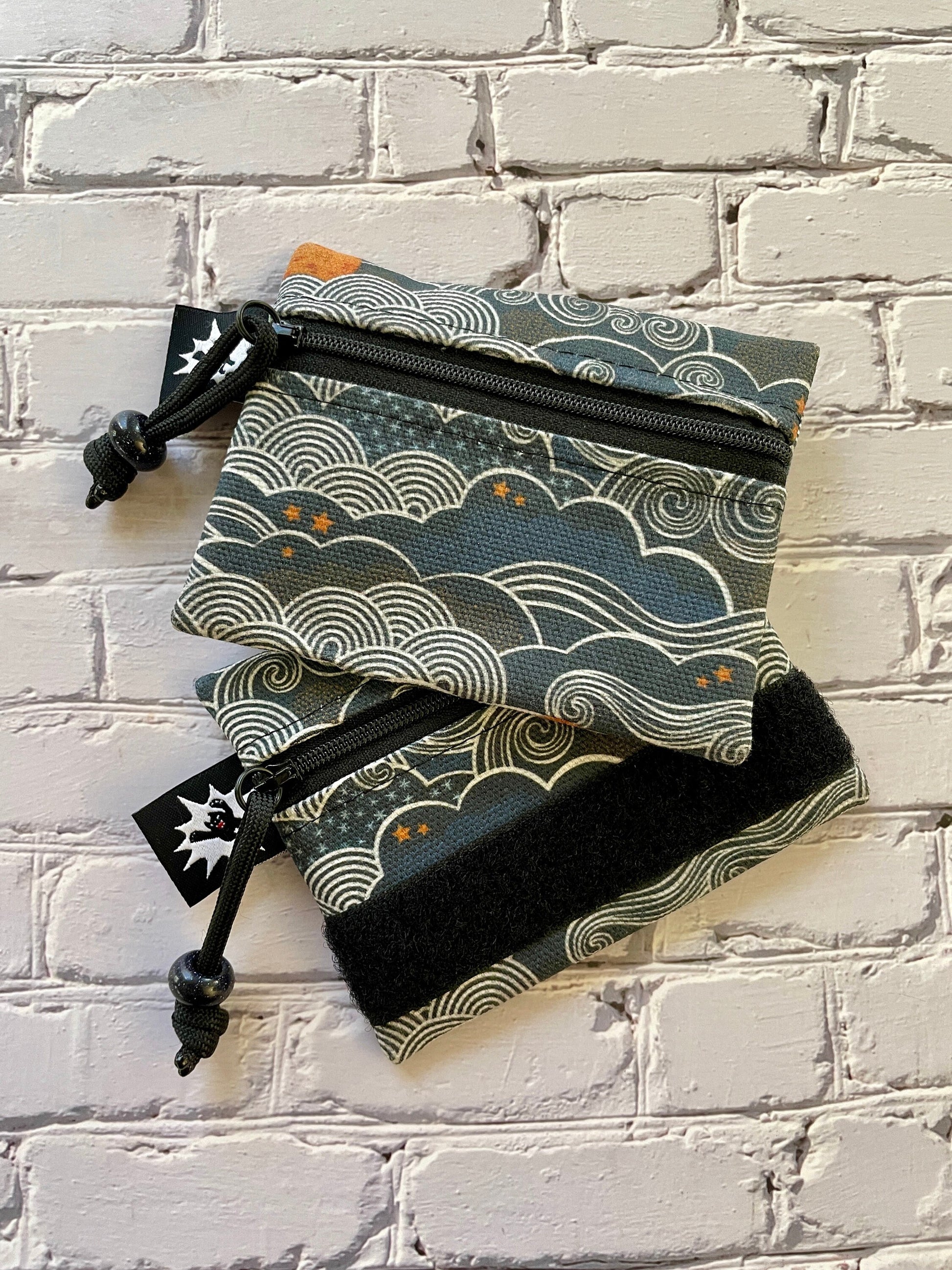 Waxed Canvas EDC Pouch | Mini Pouch | Small Zipper Wallet | Everyday Carry Bag | Hook and Loop Pouch | EDC Gear | Wind Bars Ocean Waves Moon