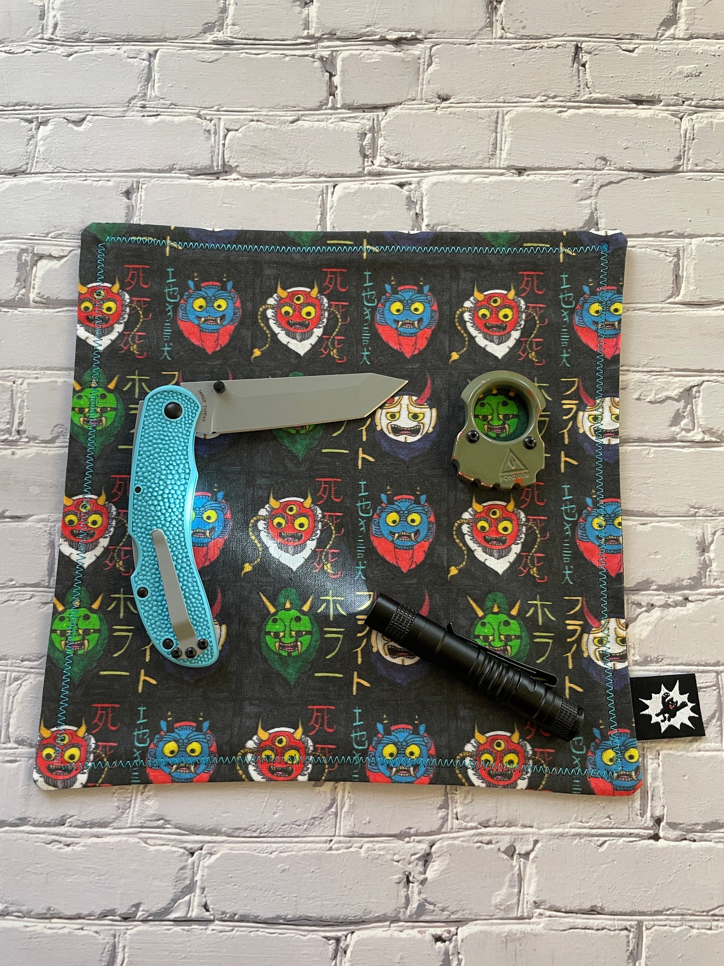 Oni Mask EDC Hank | Handkerchief for Every Day Carry | EDC Gear | Hank For EDC Organizer Pouch | Seigaiha Wave  | Paracord | Thunder God