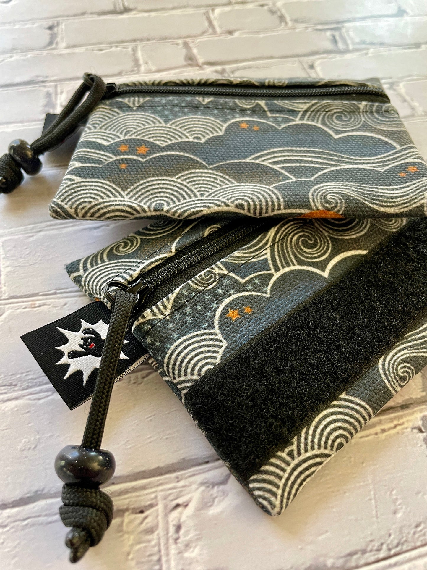 Waxed Canvas EDC Pouch | Mini Pouch | Small Zipper Wallet | Everyday Carry Bag | Hook and Loop Pouch | EDC Gear | Wind Bars Ocean Waves Moon