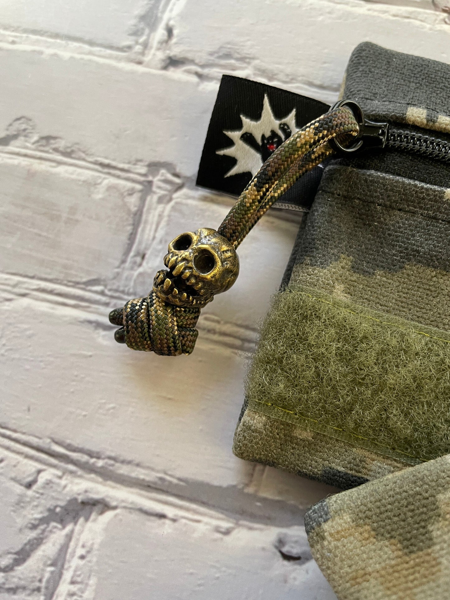 Waxed Canvas EDC Pouch | Mini Pouch | Small Zipper Wallet | Everyday Carry Bag | Hook and Loop Pouch | EDC Gear | Camo Tactical Scull Bead