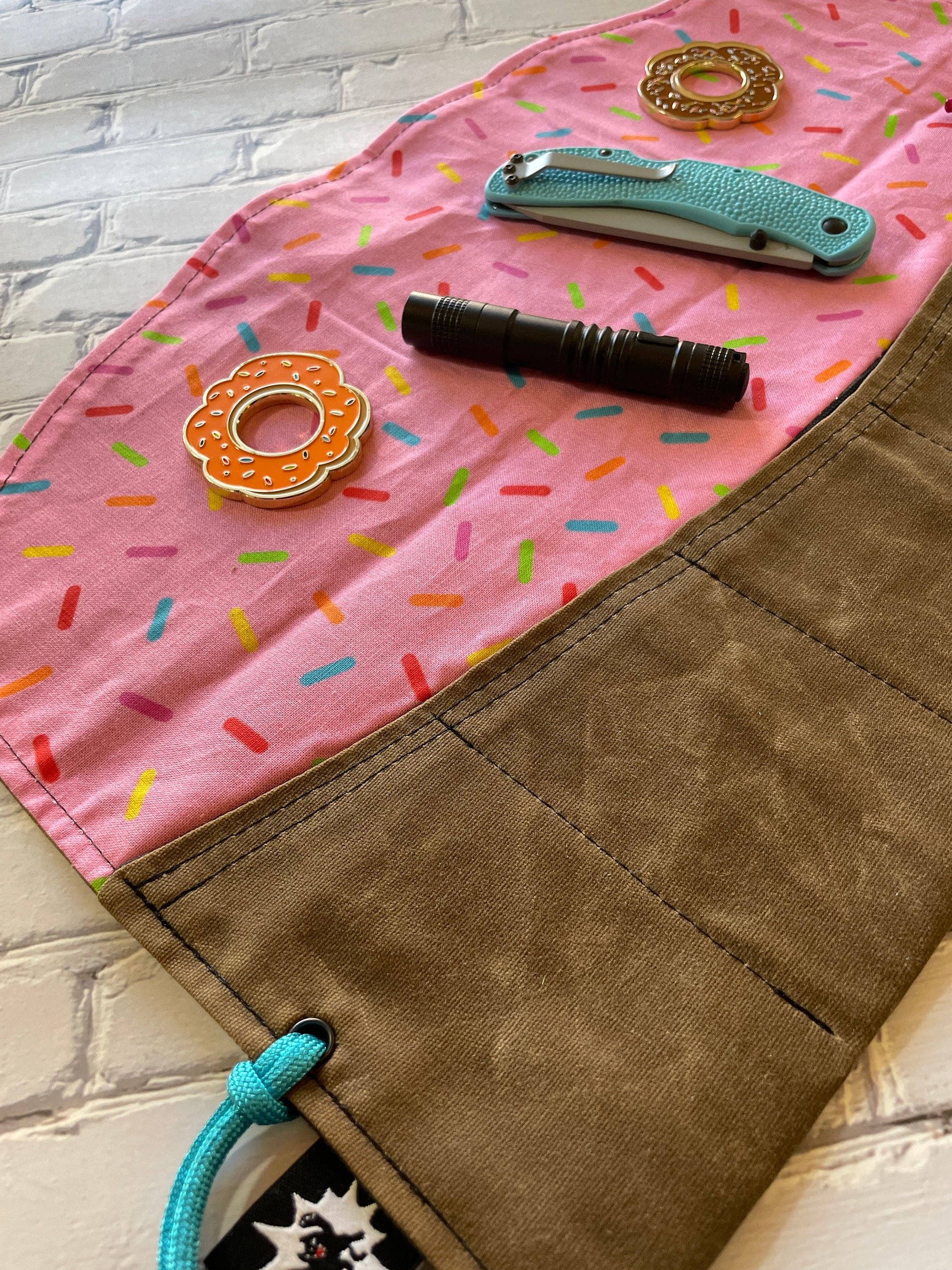 EDC Tool Roll | Waxed Canvas Pouch | Every Day Carry Gear Bag | Pocket Organizer | EDC Knife Roll | Pocket Dump Display Hank |Donut Six Pack