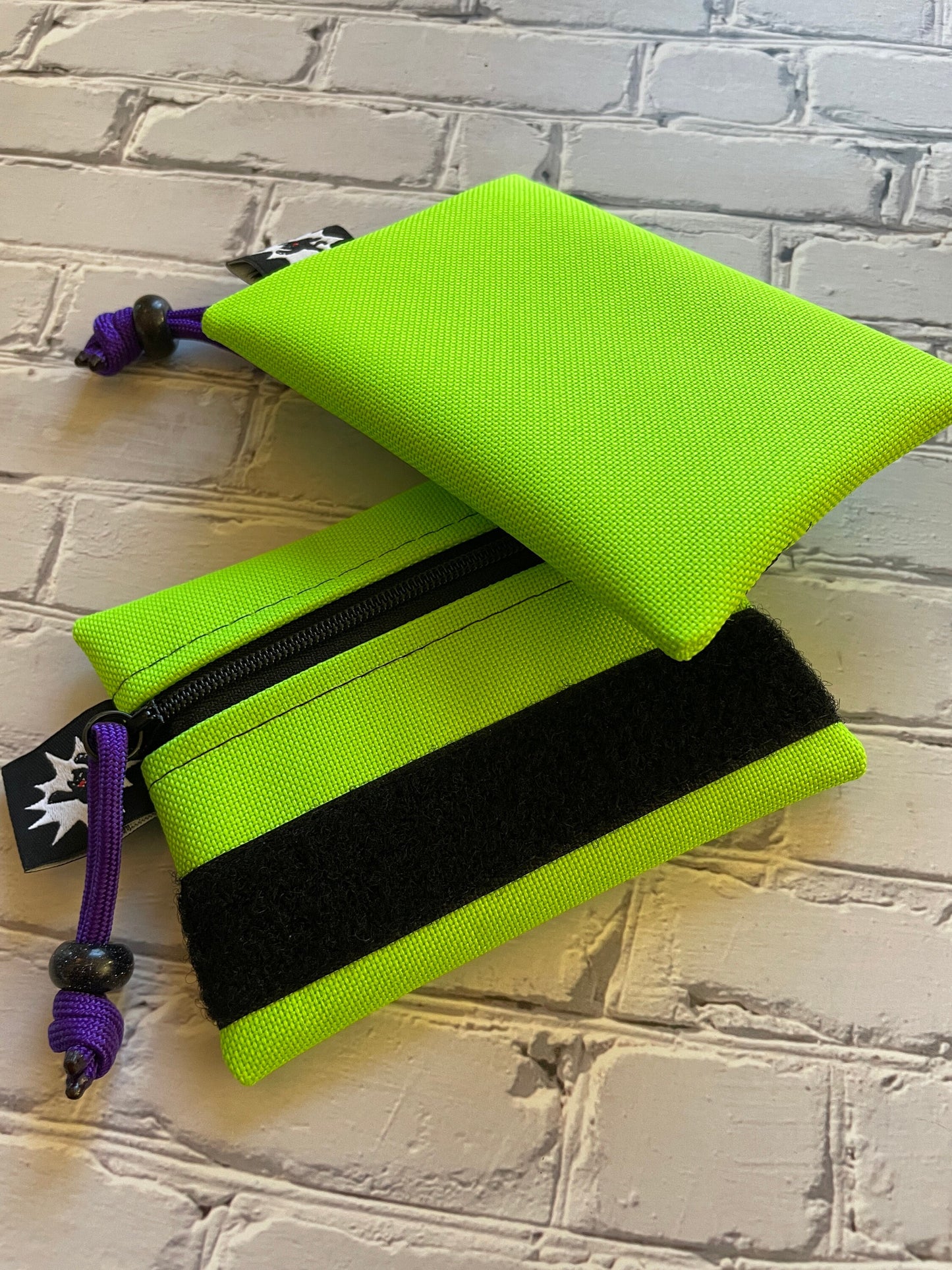 EDC Pouch | Mini Pouch | Small Zipper Wallet | Everyday Carry Bag | Hook and Loop Pouch | EDC Gear | Tactical Kit Lime Green Purple