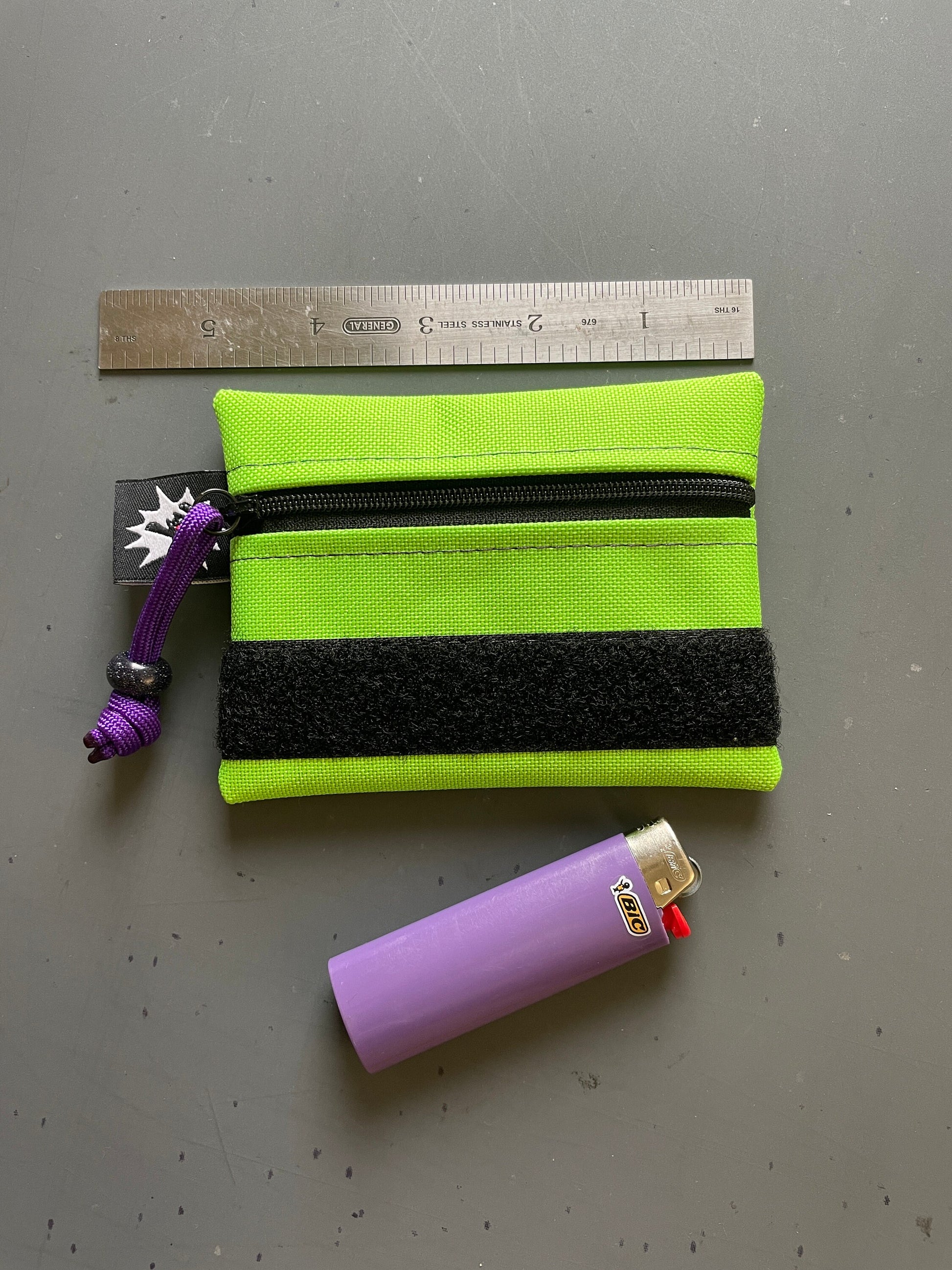 EDC Pouch | Mini Pouch | Small Zipper Wallet | Everyday Carry Bag | Hook and Loop Pouch | EDC Gear | Tactical Kit Lime Green Purple